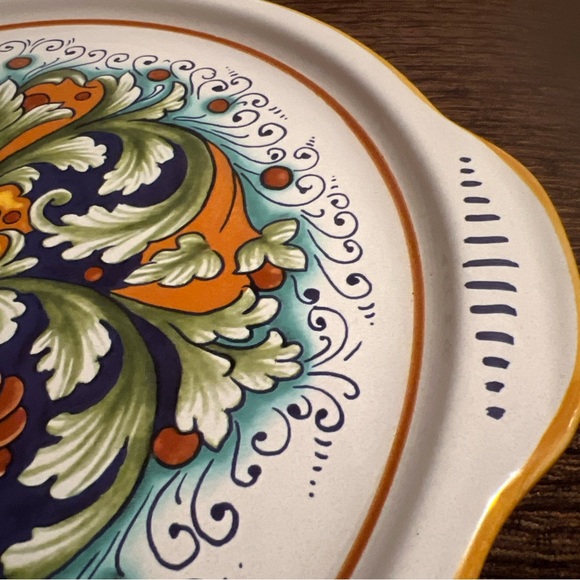 Nova Deruta Hand Painted Ceramic Serving Platter w/Handles 13.25” x 12” x 1” EUC - Picture 4 of 9